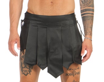 Nr 6* Burning Man Gladiator Spódnica Legionisty Amazon Kilt Spódnica ze skóry naturalnej Prawdziwa skóra bydlęca Styl festiwalowy Imprezowy Typ B Sznurowana Prezent