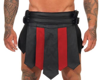 Nr 13 Burning Man Gladiator Spódnica Legionisty Amazon Kilt Spódnica ze skóry naturalnej Skóra bydlęca Styl festiwalowy Typ B 2 paski 4 klamry Prezent