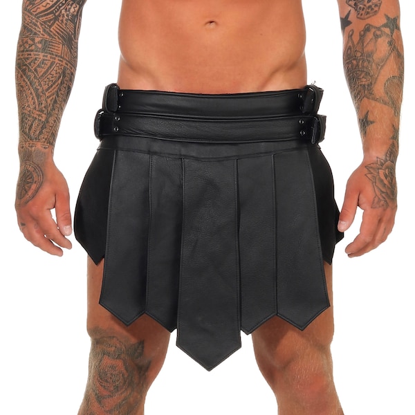 BURNING MAN GLADIATOR Amazonen Kilt Legionär Rock Real Leather Skirt Echt Rind Leder Festival Party Style Typ B 2 Gürtel und  4 Schnallen