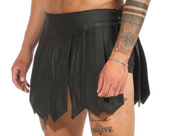 Nr 9* Burning Man Gladiator Spódnica Legionisty Amazon Kilt Spódnica ze skóry naturalnej Prawdziwa skóra bydlęca Styl festiwalowy Impreza Typ A Sznurowanie
