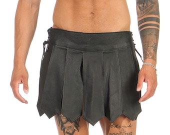 Nr 03*BURNING MAN GLADIATOR Spódnica legionowa Amazon Kilt Spódnica ze skóry naturalnej Prawdziwa skóra bydlęca Styl festiwalowy i imprezowy Typ A Sznurowana Prezent