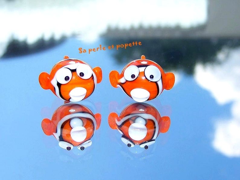 Clown fish duo in blowtorch-spun glass, duo, its pearl and popette image 3