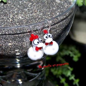 boucle d'oreilles en verre, poulettes blanches argent 925 chalumeau image 2