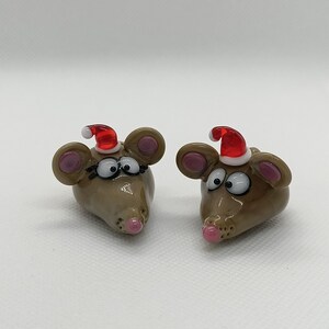 Couple de 2 souris de Noël en verre image 7