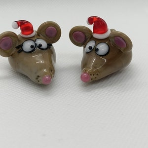 Couple de 2 souris de Noël en verre image 2
