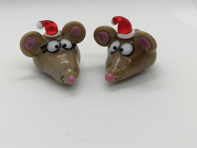 Couple de 2 souris de Noël en verre image 2