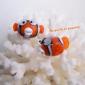 Clown fish duo in blowtorch-spun glass, duo, its pearl and popette image 2