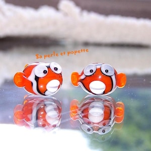 Clown fish duo in blowtorch-spun glass, duo, its pearl and popette image 1