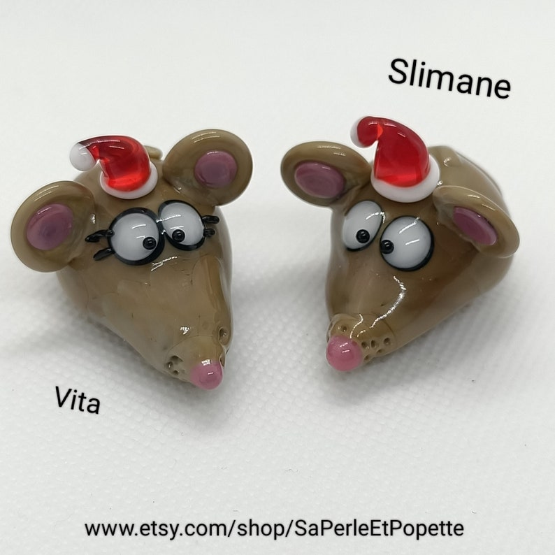 Couple de 2 souris de Noël en verre image 1