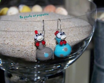 Bo couple de poulettes en verre argent 925