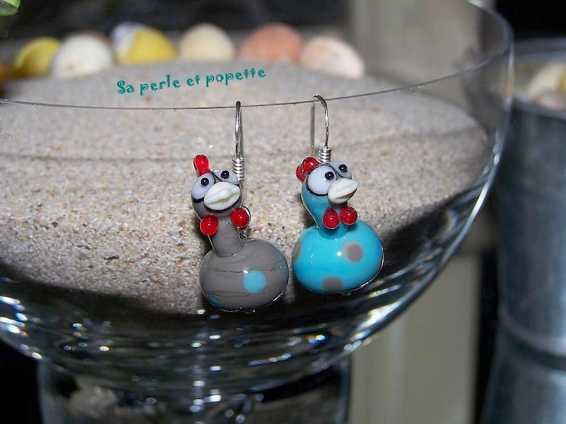 Bo couple de poulettes en verre argent 925 image 1