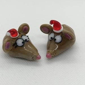 Couple de 2 souris de Noël en verre image 5