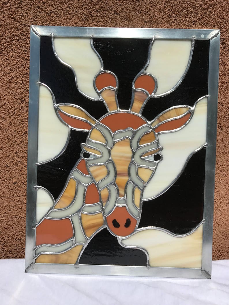 Stained Glass Panel Giraffe Etsy