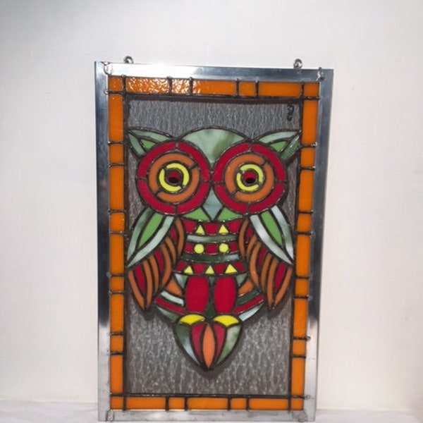 Stained Glass Panel Of An Owl Mexican Folk Art