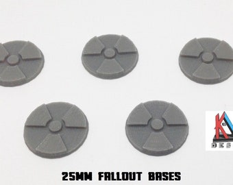 3D gedruckt - 25mm Fallout / Nuklear Basen - Set mit 5 Basen