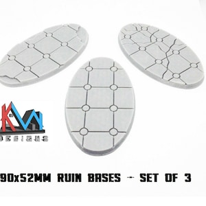 3D Printed - 90x52mm Scenic Ancient Temple Ruin Oval Bases - Set of 3 Bases