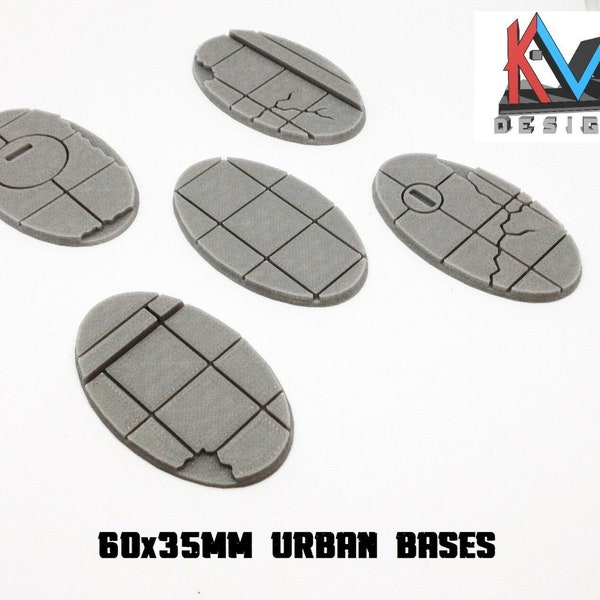 3D Printed - 60x35mm Urban City Street Oval Bases - Set of 5 Bases