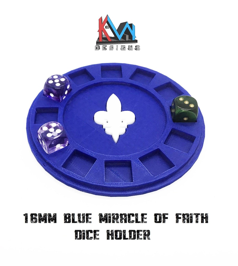 3D Printed - 12mm & 16mm Miracle of Faith Dice Holder 16mm Blue
