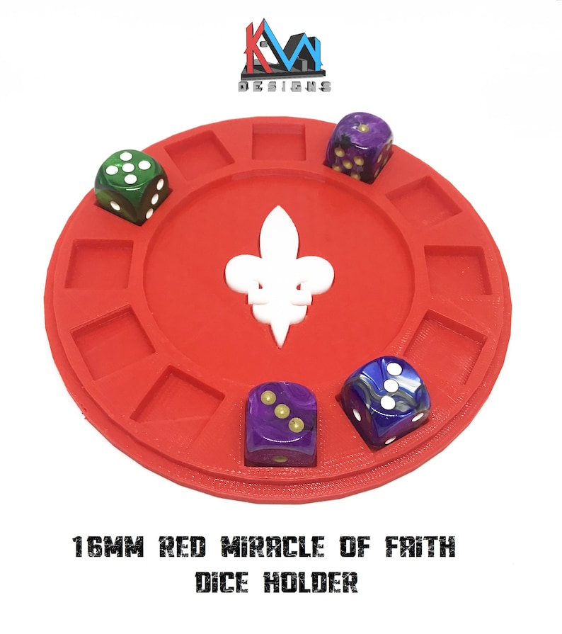 3D Printed - 12mm & 16mm Miracle of Faith Dice Holder 16mm Red
