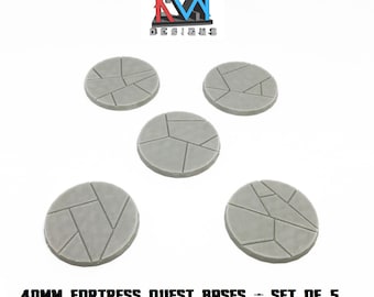 3D Printed - 40mm Fortress Quest Bases - Set of 5 Bases