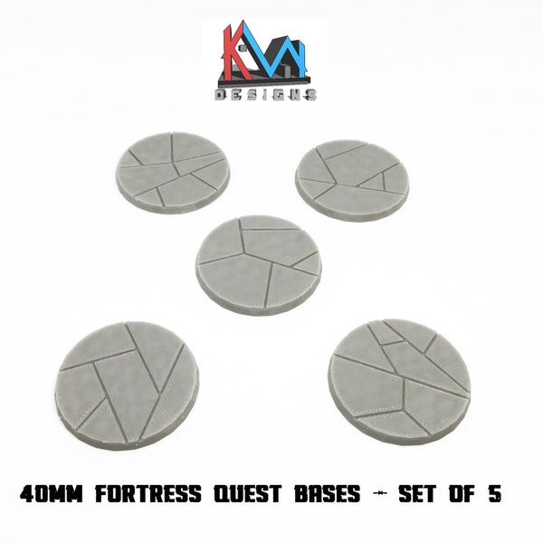 3D Printed - 40mm Fortress Quest Bases - Set of 5 Bases