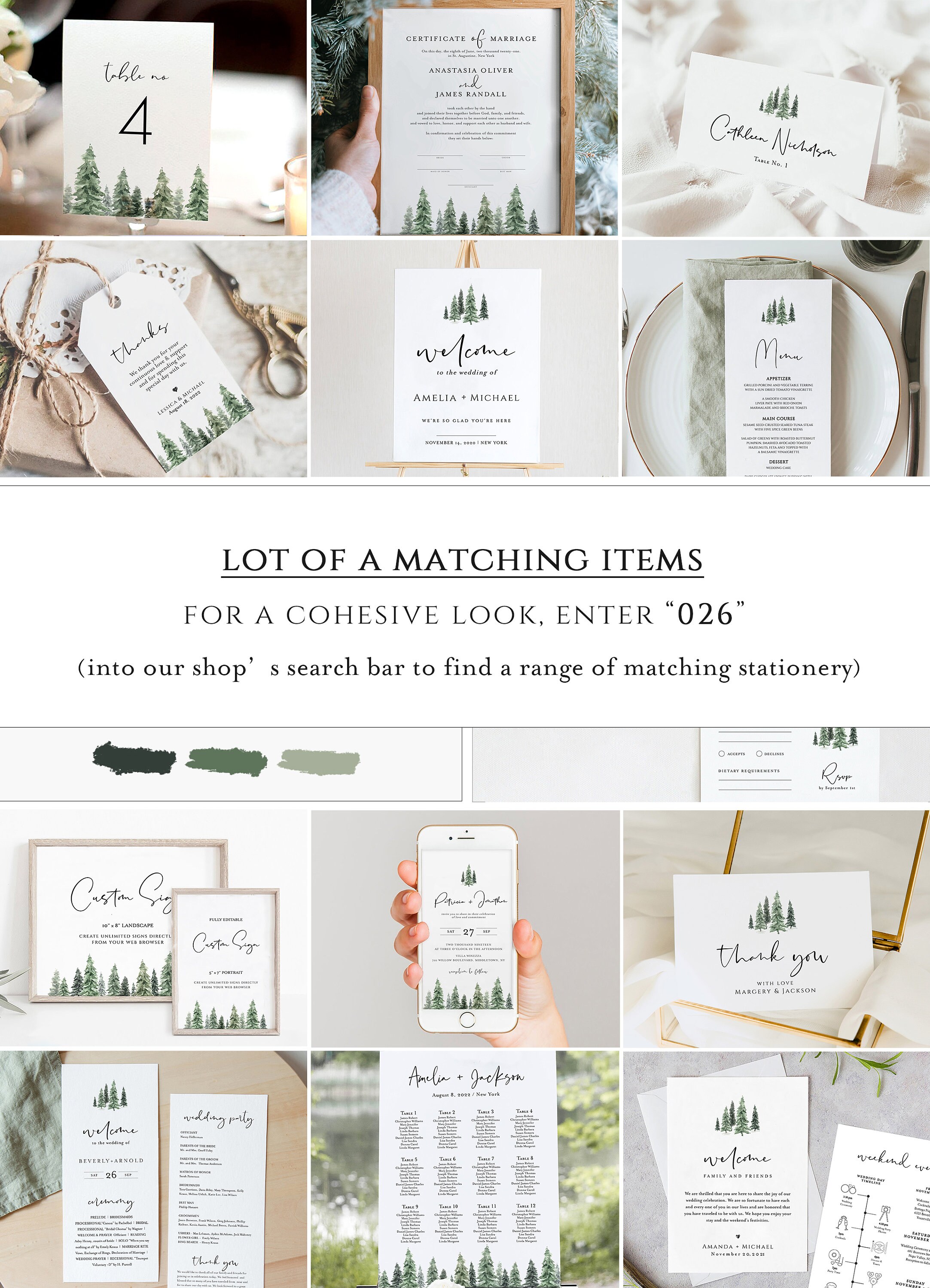Pine Tree Wedding Invitation Set Forest Wedding Invitation Etsy