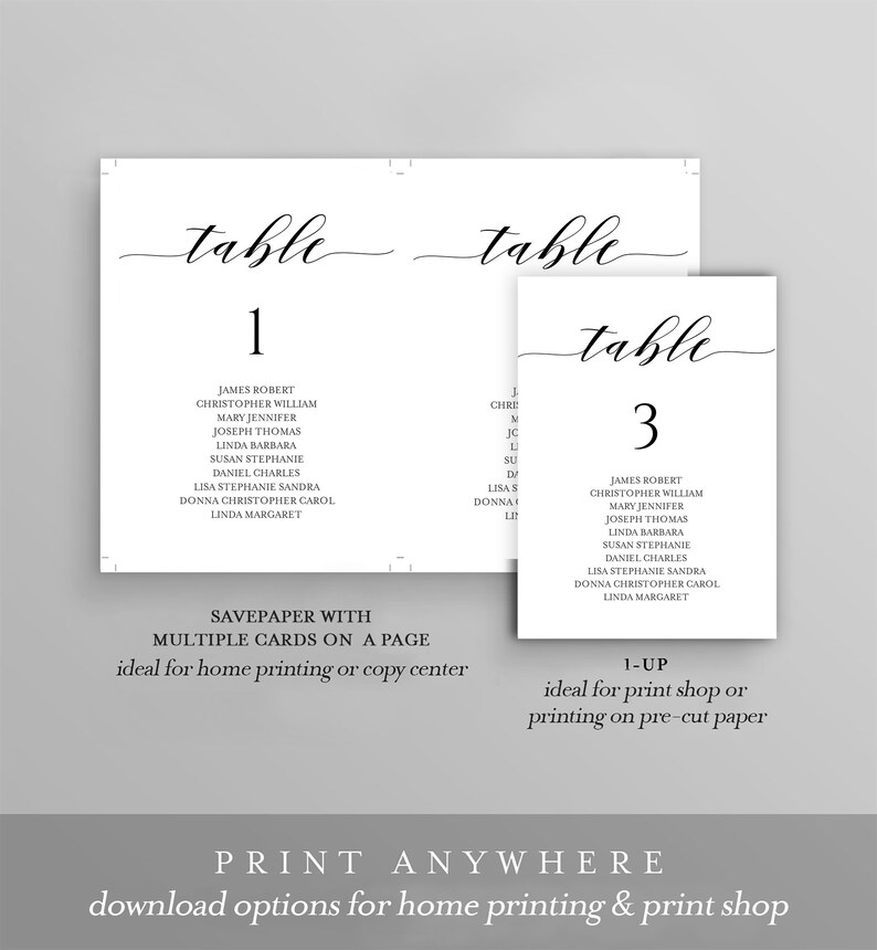 5x7 Wedding Seating Chart Template Calligraphy table Seating | Etsy