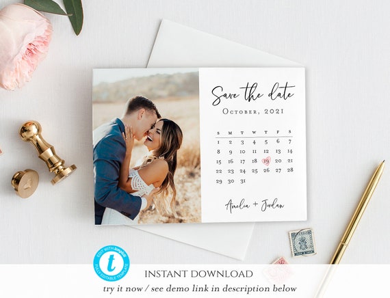 Photo Save The Date Template Calender Save Our Date Invite Etsy october 2021 calendar save the date