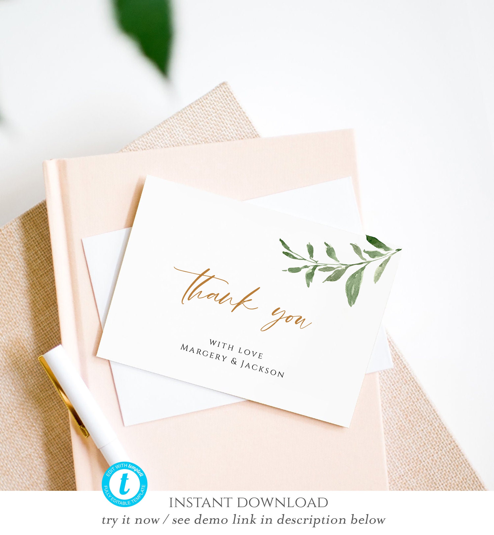 Greenery Thank You Card Template Eucalyptus Thank You card Etsy