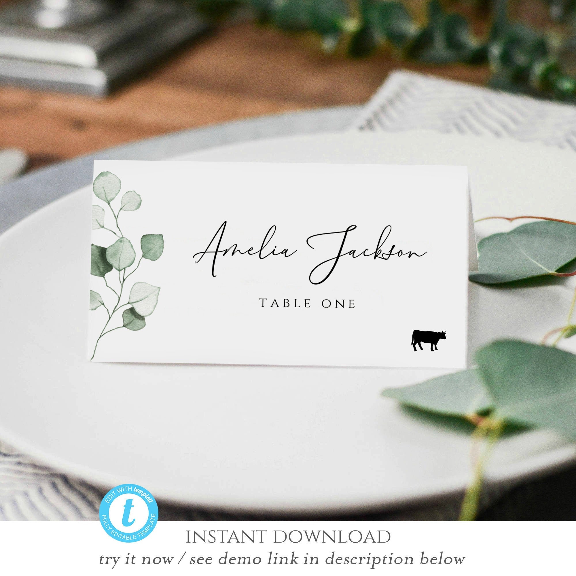 Place Card Template place card meal icons Editable Place Etsy