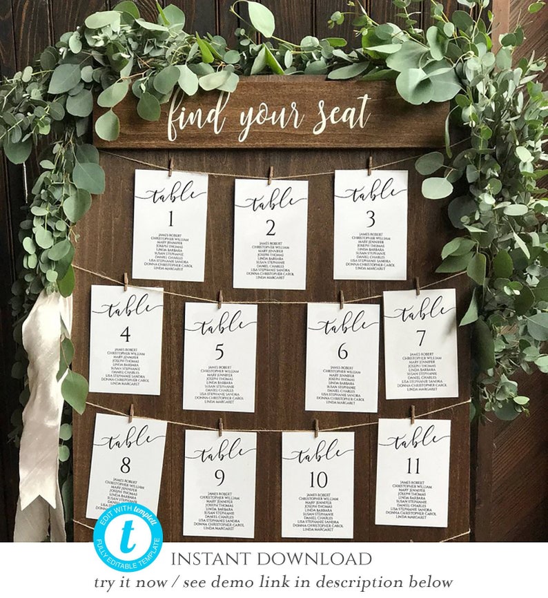 Calligraphy Wedding Seating Chart