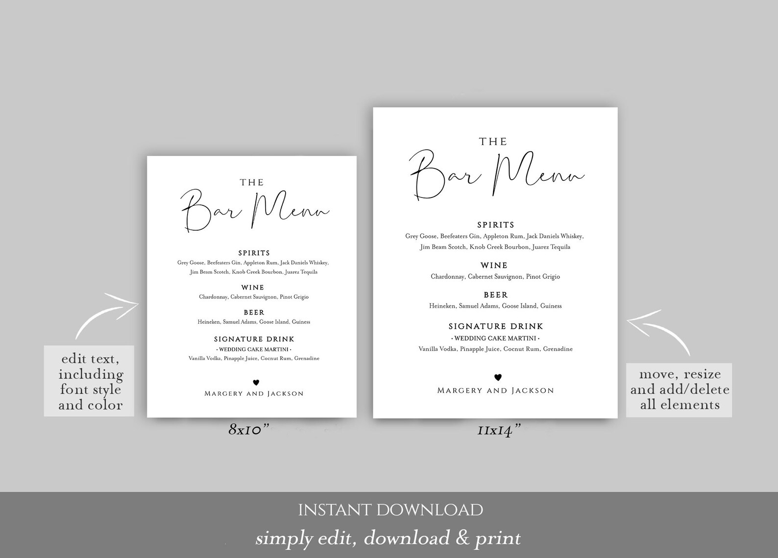 Bar Drink Menu Sign Wedding Drink Bar Template Wedding Bar Etsy