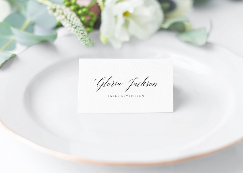 Download Calligraphy Table Wedding Place Card Template Folded Card Reserved Seating Cards Editable Place Cards Elegant Tent Card Escort Cards Templates Paper Party Supplies Tripod Ee