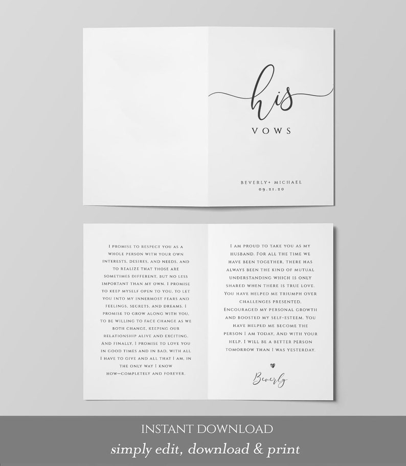 His and Her Wedding Vow Template Personalized Vow Booklet Etsy UK His and Her Wedding Vow Template Personalized Vow Booklet Etsy UK