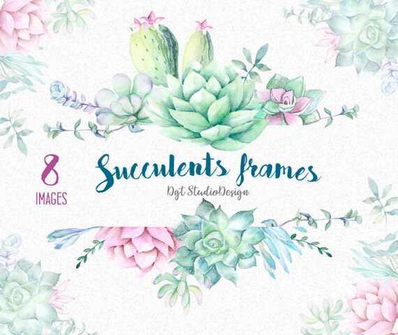 Download Watercolor clipart succulent frame wreath cactus elements ...