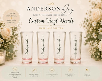 Personalized Bridal Shot Glass Decals, Custom Name Vinyl Stickers, Wedding Party Gifts