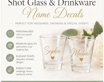Personalized Wedding Name Decals for Drinkware | Custom Vinyl Favors