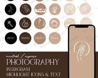 Photography Instagram Story Highlight Cover Icons & Text | Neutral Expresso Colors | Bundle