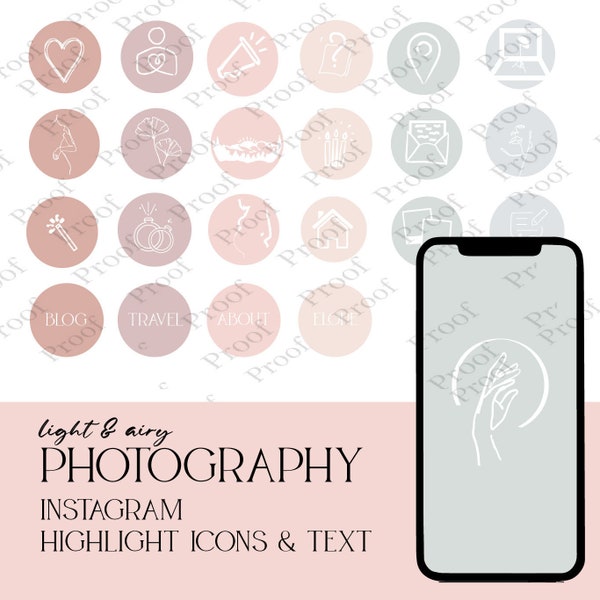 Photography Instagram Story Highlight Cover Icons & Text | Light And Airy Soft Pastel Colors | Bundle