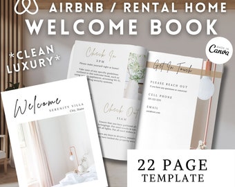 Modèle de livre de bienvenue Airbnb | Modèle de livre d'or de maison de location de luxe | Clean Airbnb House Guide Minimal Aesthetic Vrbo Welcome Book