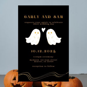 Halloween Wedding Invitation Suite Customizable Adorable Ghosts Gothic Spooky image 2