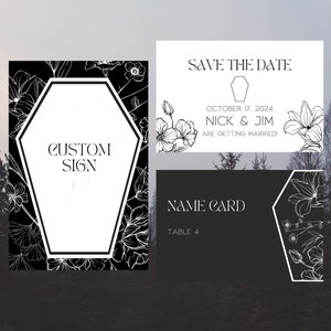 Bis der Tod uns scheidet Halloween Thema Hochzeit Sarg Stationär Druckbare Anpassbare Hochzeitsvorlage Extra Save The Date Hochzeit Zeichen