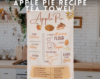 Paño de cocina con recetas, Paño de cocina con recetas de tarta de manzana, Decoración otoñal para la cocina, Decoración de cocina, Recetas otoñales, Decoración rústica para la cocina