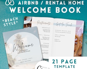 Plantilla de libro de bienvenida de Airbnb / Plantilla de libro de visitas de casa de alquiler en la playa / Guía de casas de Airbnb en la playa Libro de bienvenida de Vrbo costero mínimo Libro de visitas