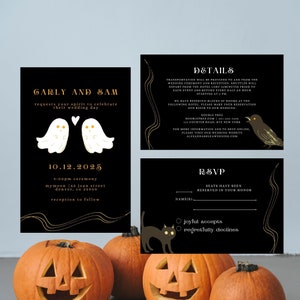 Halloween Wedding Invitation Suite Customizable Adorable Ghosts Gothic Spooky