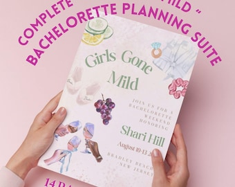 Invitación a la suite de planificación de despedida de soltera Girls Gone Mild Planificador digital relajado y elegante Acuarela Día de spa femenino elegante