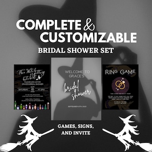 Bridal Shower Halloween Witch Theme Horror Movie Bridal Shower Stationary Suite Printable Customizable Templates | I Put A Spell On Him