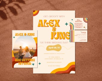 Conjunto completo de papelería de boda retro, boda DIY imprimible, papelería de boda, diseños de boda maravillosos, signo de boda, conjunto de invitación de boda