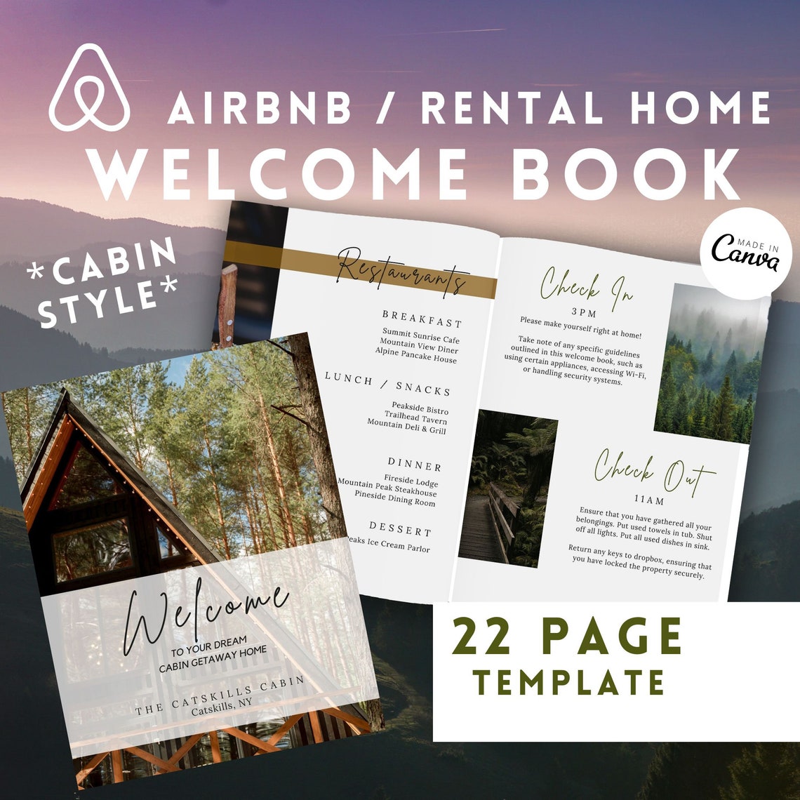 Airbnb Book Template Cabin Rental Home Guestbook Template
