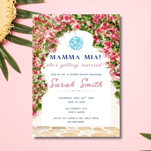 Mamma Mia Bridal Shower Invitation Template Disco Garden Floral Invite Editable PDF Birthday Invite Summer Coastal Greek Beach European Card